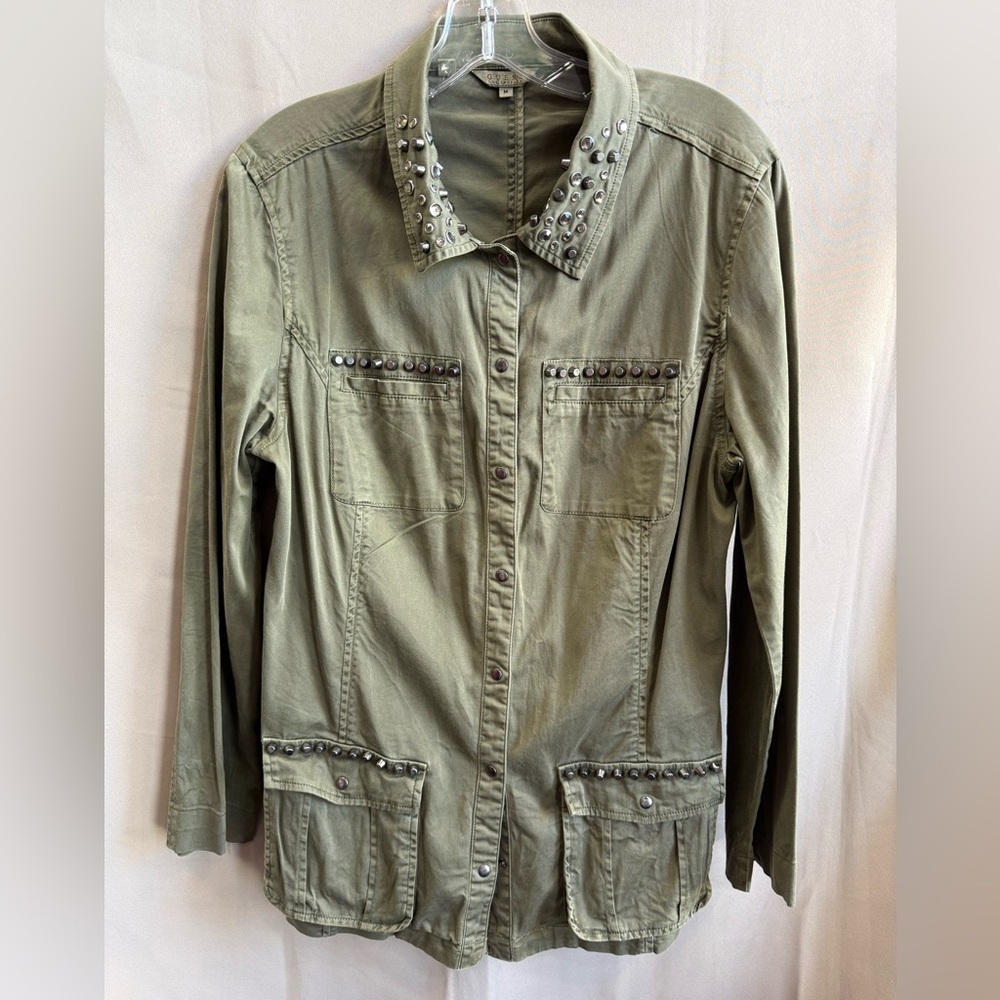 Guess Olive Green Military Jacket Studded Collar Women’s M
